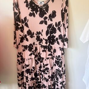 Size XL Dainty Jewells Pink Black Tiered Midi Dress